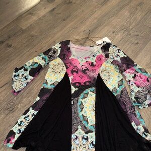 Colorful Patterned Dress with Black Accents